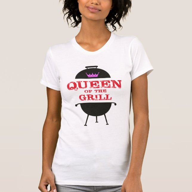 Queen Of The Grill, Pink Crown Red T-Shirt (Front)