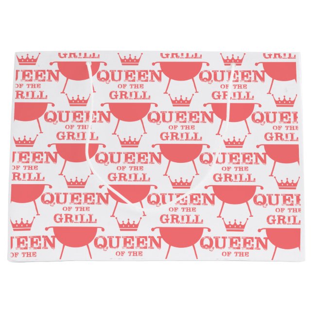Queen Of The Grill, Pink Large Gift Bag (Front)