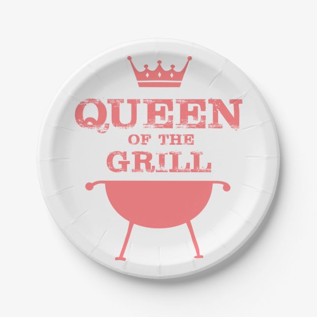 Queen Of The Grill, Pink Paper Plates (Front)
