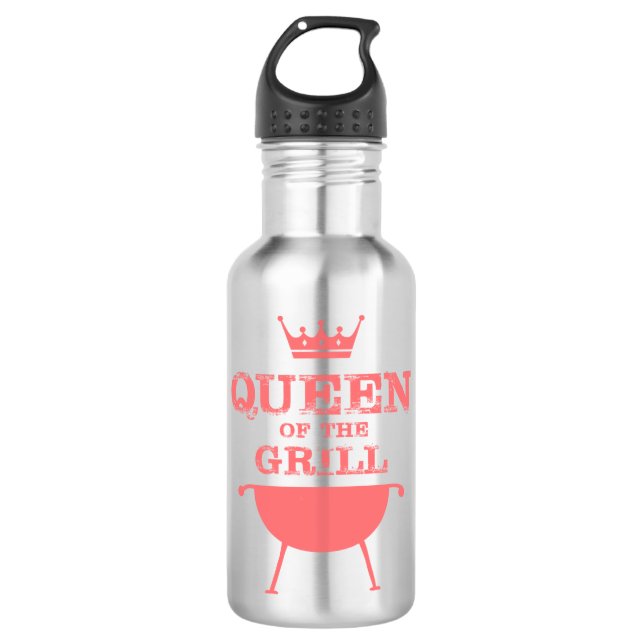 Queen Of The Grill, Pink Stainless Steel Water Bottle (Front)