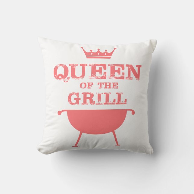 Queen Of The Grill, Pink Throw Pillow (Front)