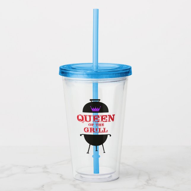 Queen Of The Grill, Purple Crown Red Acrylic Tumbler (Front)