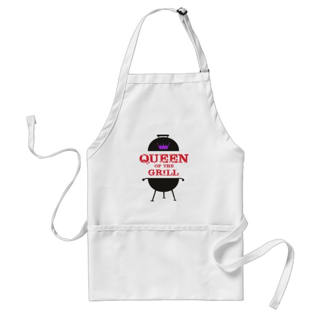 Queen Of The Grill, Purple Crown Red Adult Apron (Front)