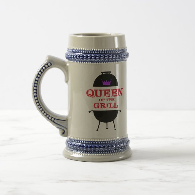 Queen Of The Grill, Purple Crown Red Beer Stein (Left)