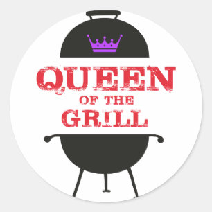 Queen Of The Grill, Purple Crown Red Classic Round Sticker