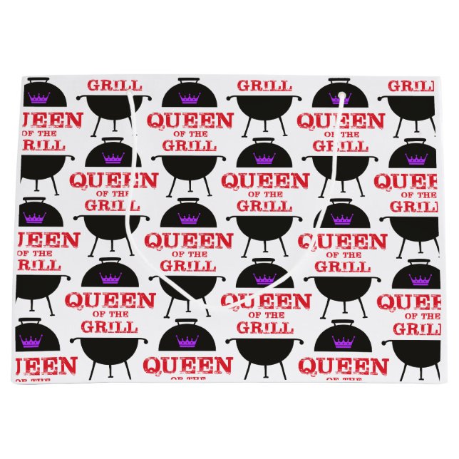 Queen Of The Grill, Purple Crown Red Large Gift Bag (Front)
