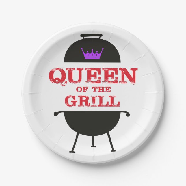 Queen Of The Grill, Purple Crown Red Paper Plates (Front)