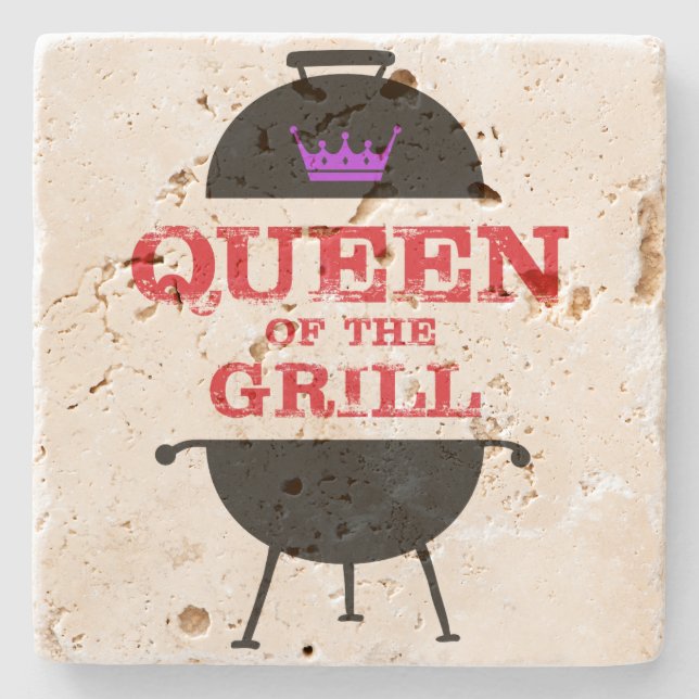 Queen Of The Grill, Purple Crown Red Stone Coaster (Front)