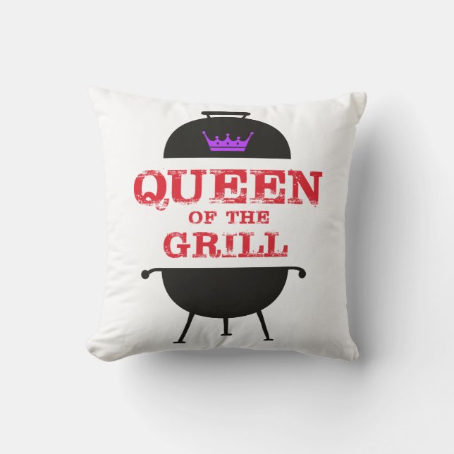Queen Of The Grill, Purple Crown Red Throw Pillow (Front)
