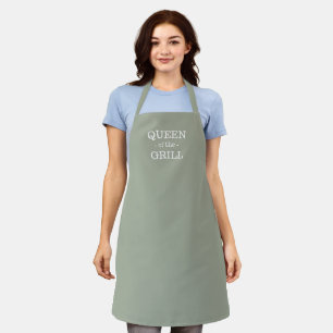 Queen of the Grill sage green solid custom text Apron