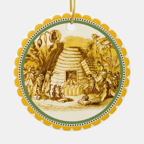 QUEEN OF THE HONEY BEES  IN SKEP  BEEKEEPER CERAMIC ORNAMENT