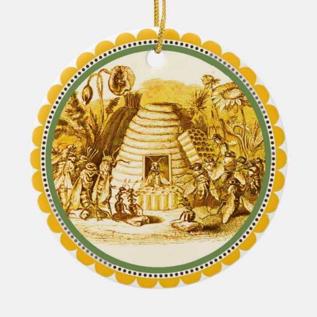 QUEEN OF THE HONEY BEES  IN SKEP / BEEKEEPER CERAMIC ORNAMENT (Front)