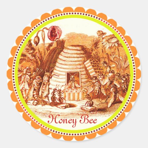 QUEEN OF THE HONEY BEES  IN SKEP  BEEKEEPER CLASSIC ROUND STICKER