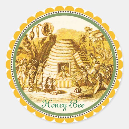 QUEEN OF THE HONEY BEES  IN SKEP  BEEKEEPER CLASSIC ROUND STICKER