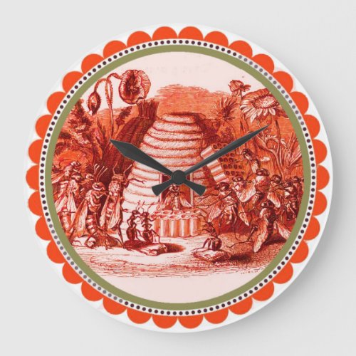 QUEEN OF THE HONEY BEES  IN SKEP  BEEKEEPER red Large Clock