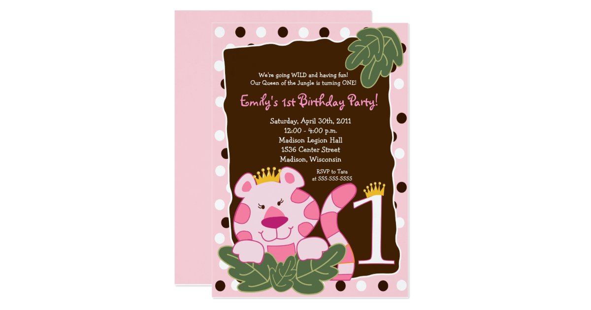 Queen Of The Jungle 1st Birthday Invitation Zazzle Com