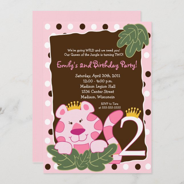QUEEN OF THE JUNGLE 2nd Birthday Invitation (Front/Back)
