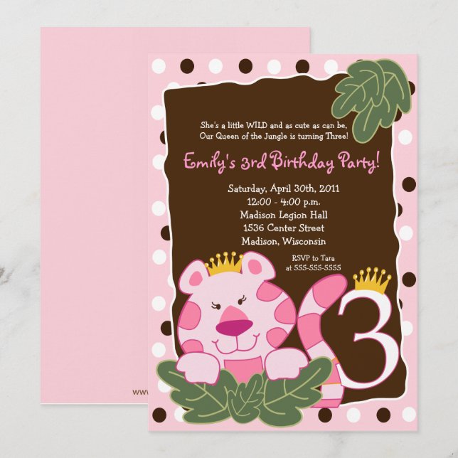 QUEEN OF THE JUNGLE 3rd Birthday Invitation (Front/Back)
