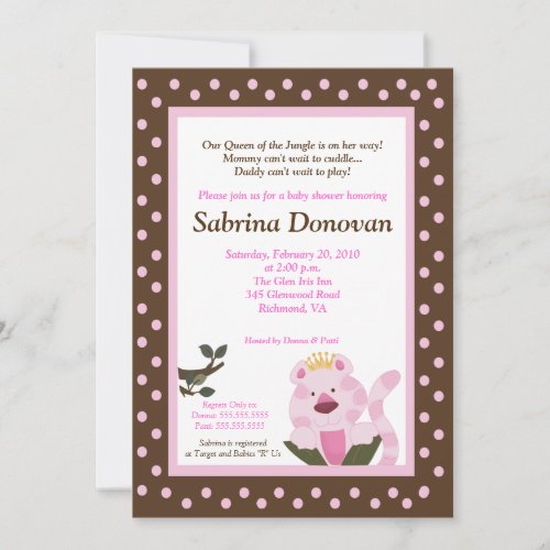Queen of the Jungle Baby Shower Invite 5 x7
