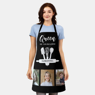 Queen Of The Kitchen Black And White Name Photo   Apron