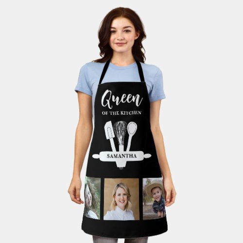Queen Of The Kitchen Black And White Name Photo   Apron