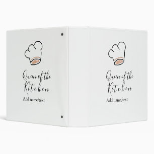 Queen of the kitchen chef cooking add name crown 3 ring binder