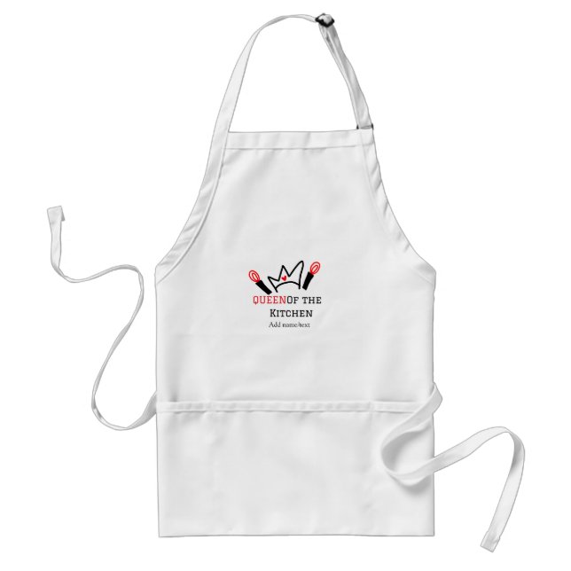 Queen of the kitchen chef cooking add name crown adult apron (Front)