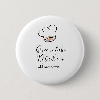 Queen of the kitchen chef cooking add name crown  button