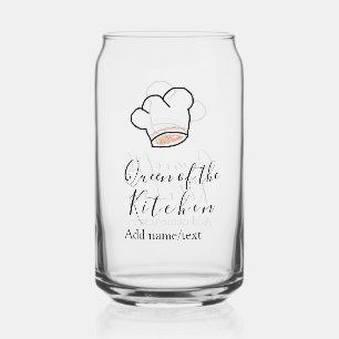 Queen of the kitchen chef cooking add name crown can glass