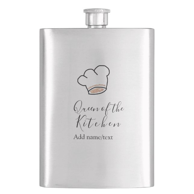 Queen of the kitchen chef cooking add name crown  flask (Front)