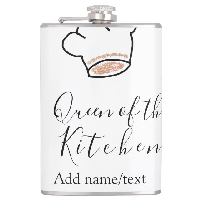 Queen of the kitchen chef cooking add name crown  flask (Front)