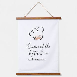 Queen of the kitchen chef cooking add name crown hanging tapestry