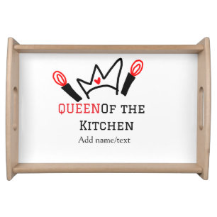 Queen of the kitchen chef cooking add name crown serving tray