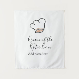 Queen of the kitchen chef cooking add name crown tapestry