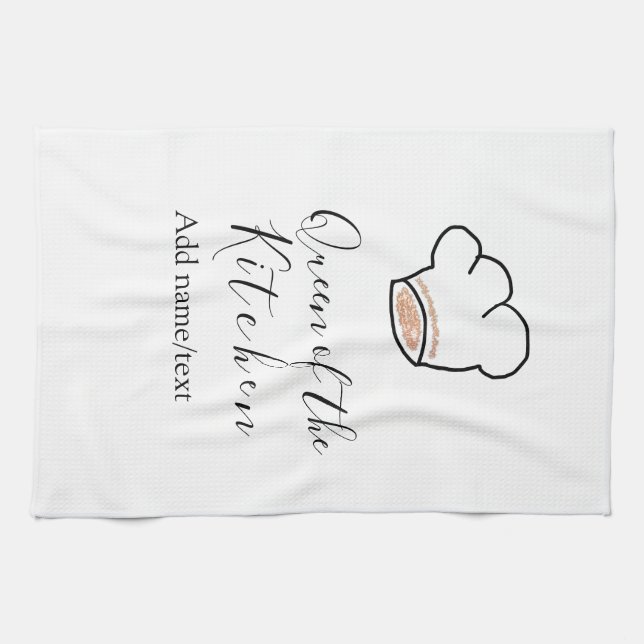 Queen of the kitchen chef cooking add name crown  towel (Horizontal)