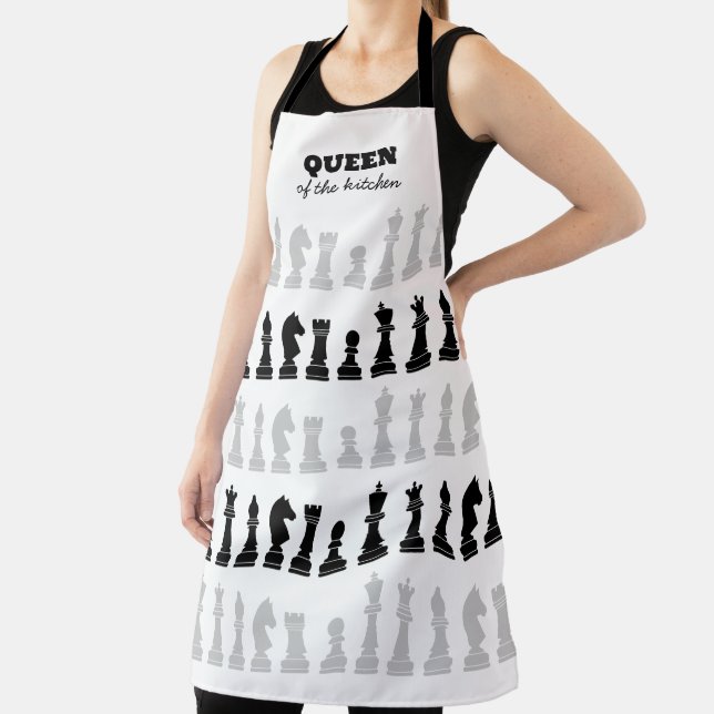 Queen Of the Kitchen Chess Black White Pattern  Apron (Insitu)