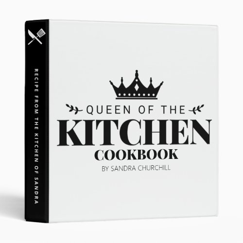Queen of The Kitchen Cookbook Recipe Personalized 3 Ring Binder