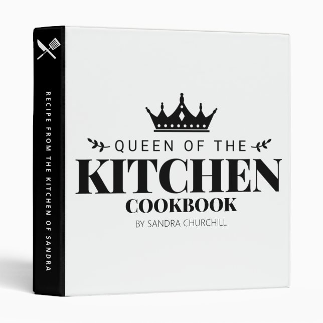 Queen of The Kitchen Cookbook Recipe Personalized 3 Ring Binder (Front/Spine)