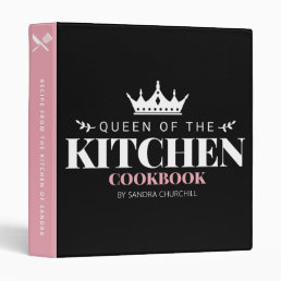 Queen of The Kitchen Cookbook Recipe Pink Black 3 Ring Binder