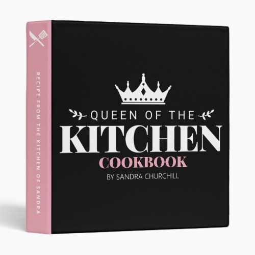 Queen of The Kitchen Cookbook Recipe Pink Black 3 Ring Binder