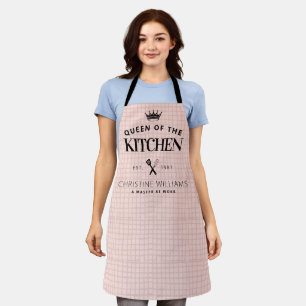 Queen of the Kitchen Crown Foodie Mom Pink Plaid Apron