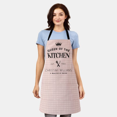 Queen of the Kitchen Crown Foodie Mom Pink Plaid Apron