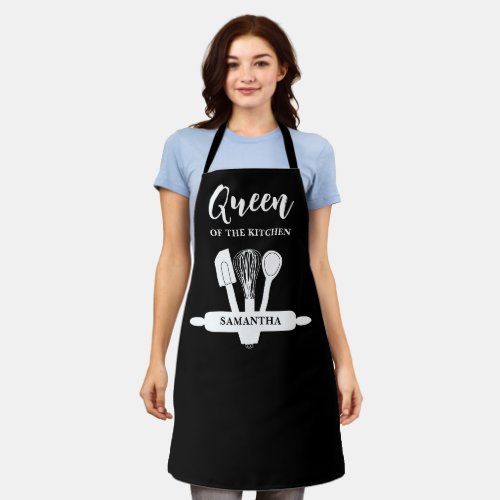 Queen Of The Kitchen Custom Name Black And White Apron