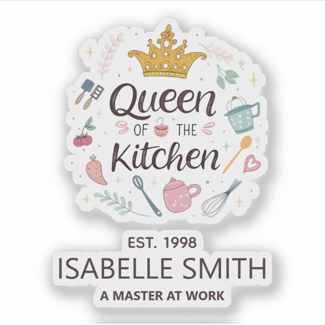 Queen of the Kitchen Custom Name Design Sticker (Front)