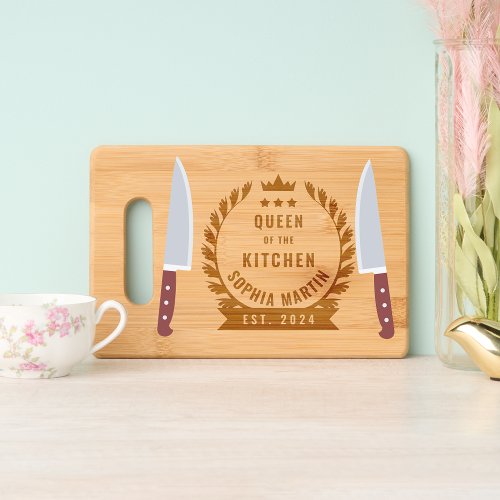 Queen of The Kitchen Custom Name Personalized Cute Cutting Board