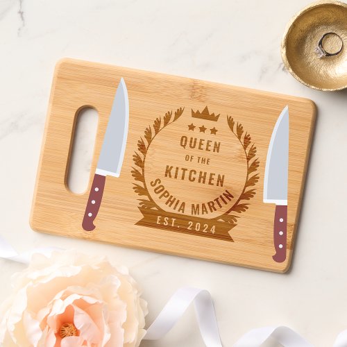 Queen of The Kitchen Custom Name Personalized Cute Cutting Board