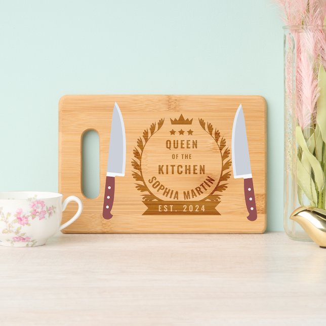 Queen of The Kitchen Custom Name Personalized Cute Engraved Cutting Board (Creator Uploaded)