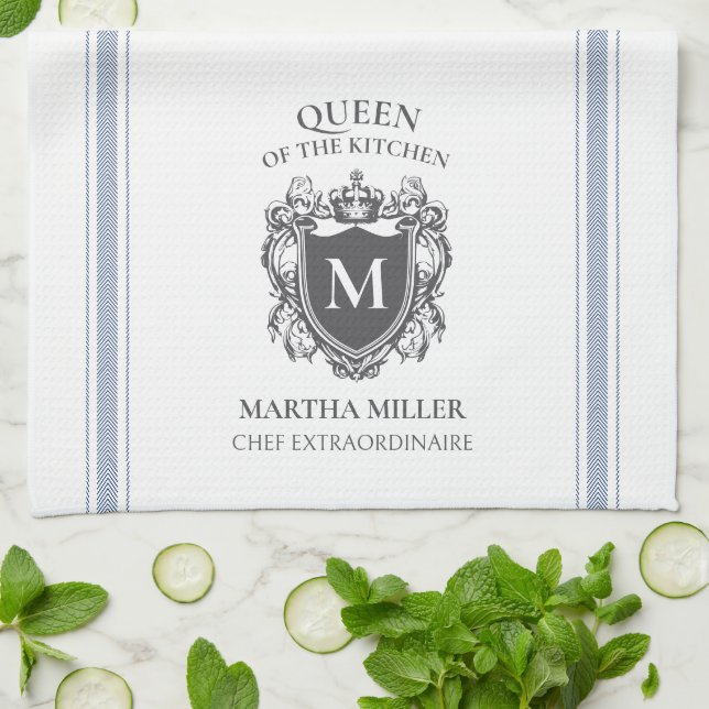 Queen of the Kitchen Customized Name Monogram Towel (Folded)
