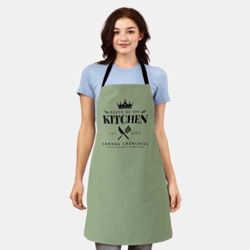 Queen of The Kitchen Lady Chef Personalized Green Apron