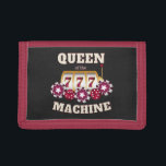 Queen of the Machine Casino  Trifold Wallet<br><div class="desc">The casino-themed design showcases a slot machine reel with 777,  poker chips,  and the phrase "Queen of the Machine."</div>